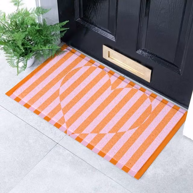 Artsy Mats Elizabeth Olwen Heart Stripe Indoor/Outdoor Doormat, Pink, W: 70 cm, D: 40 cm