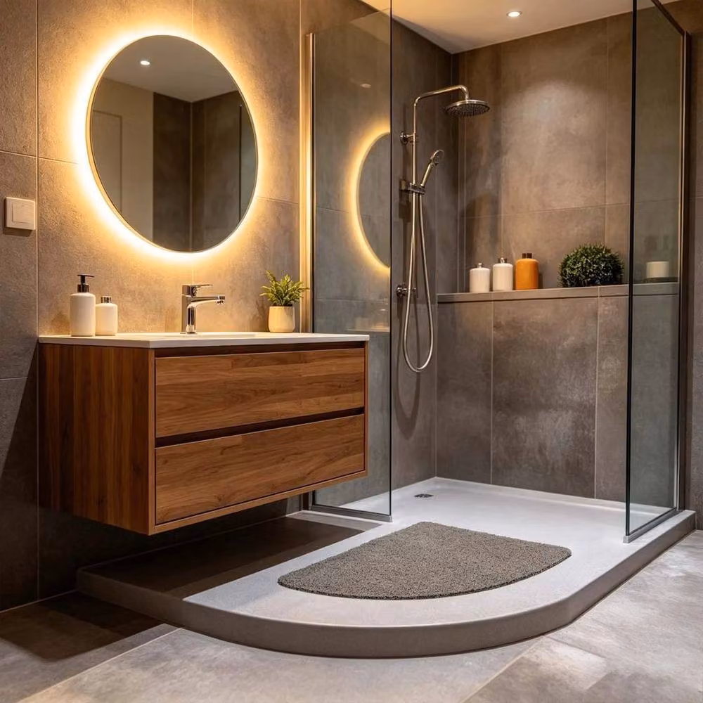NESTLUNE Non-Slip Anti-Mould Corner Shower Mat in Grey, W/D: 53 x 53 cm – 2