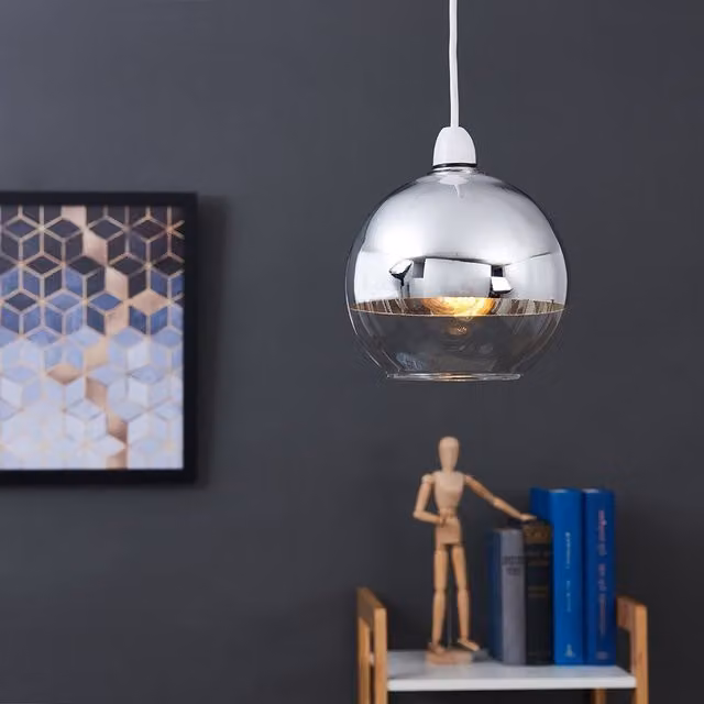 MiniSun Modern Chrome and Silver Glass Sphere Ceiling Pendant Light Shade, Width: 18 cm – 3