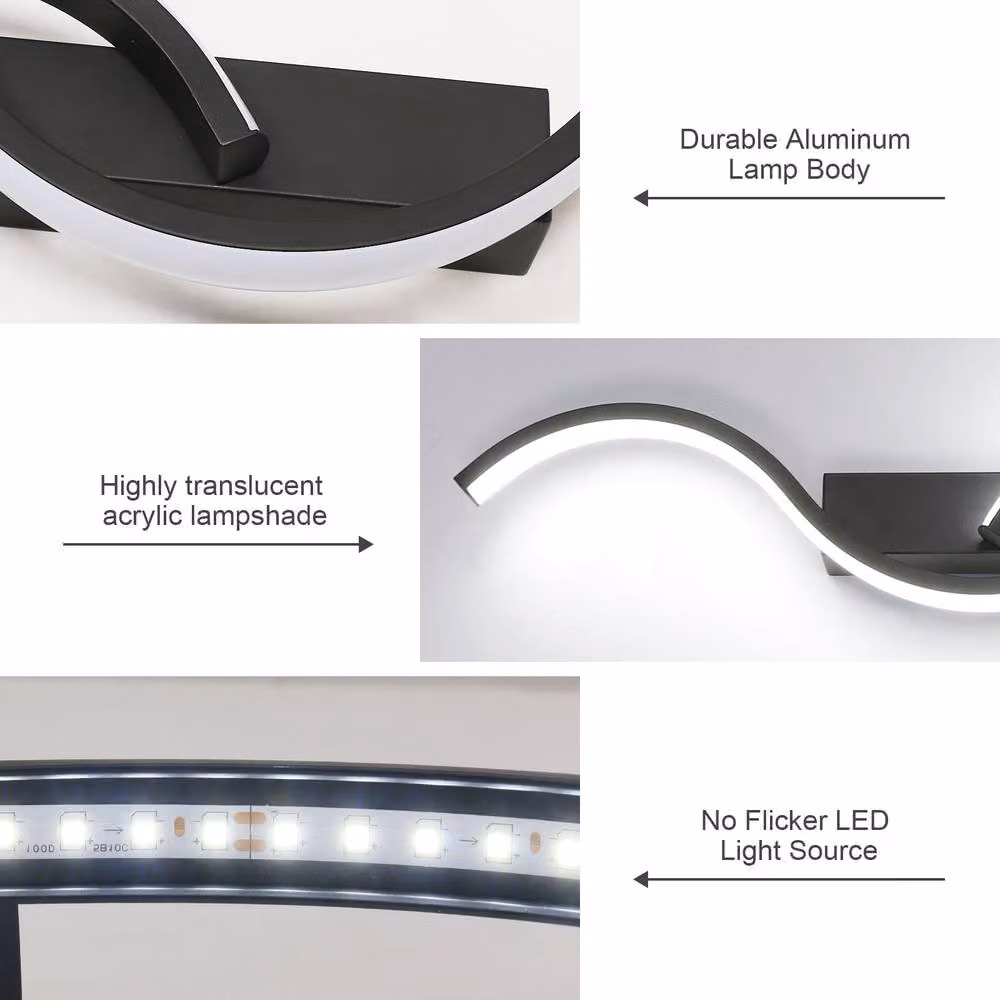 Pheashine Black Modern Wave-Shaped LED Wall Sconce, 16W, 6500K Cool White, W: 60 cm – 3