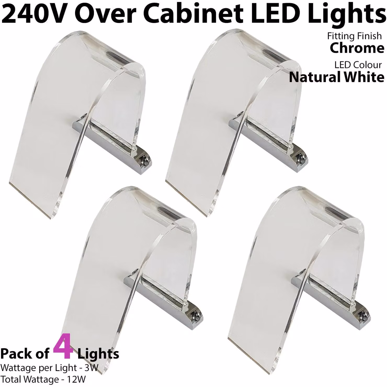 Loops 4x Over Cabinet LED Kit in White with Curved Glass for Bathroom and Makeup Lighting – 2