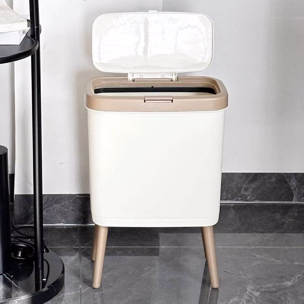KORVIXA Narrow Beige and White Pedal Trash Can with Soft Close Mechanism, Height: 100 cm – 2