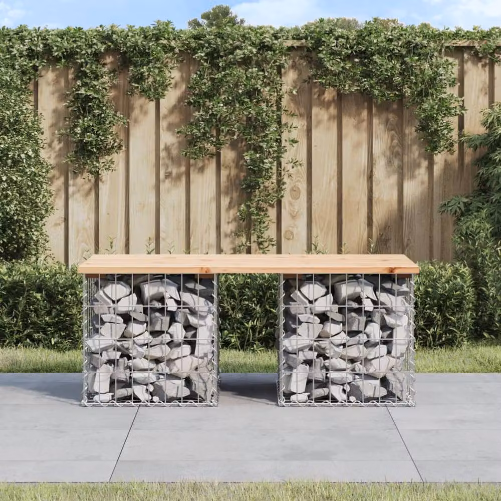 Berkfield Home Gabion Design Garden Bench in Brown Solid Pine Wood, W/D/H: 103 x 44 x 42 cm – 2