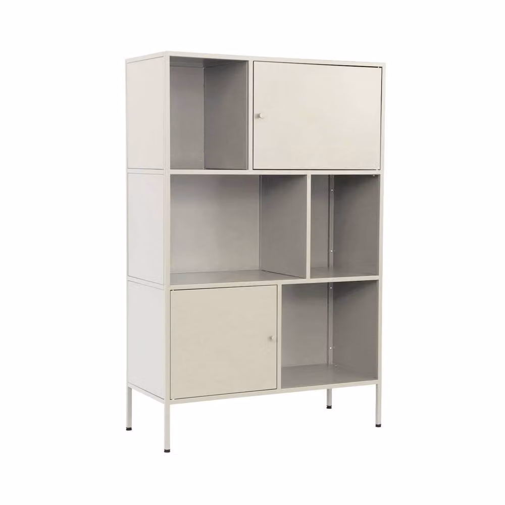 sweeek Industrial Metal Freestanding Storage Cabinet with Hinged Doors and Internal Shelves in Cream – 2