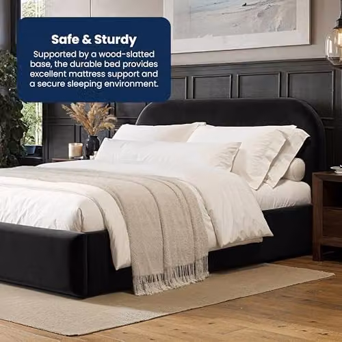 Flair Furnishings Alba Ottoman Bed, King Size Upholstered Bed Frame with Storage and Curved Headboard, Black Velvet, W/D/H: 180 x 200 x 165 cm – 6