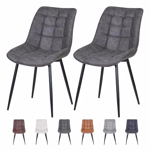 MCC Direct Alba Set of 2 Grey Suede Effect Dining Chairs with Metal Legs