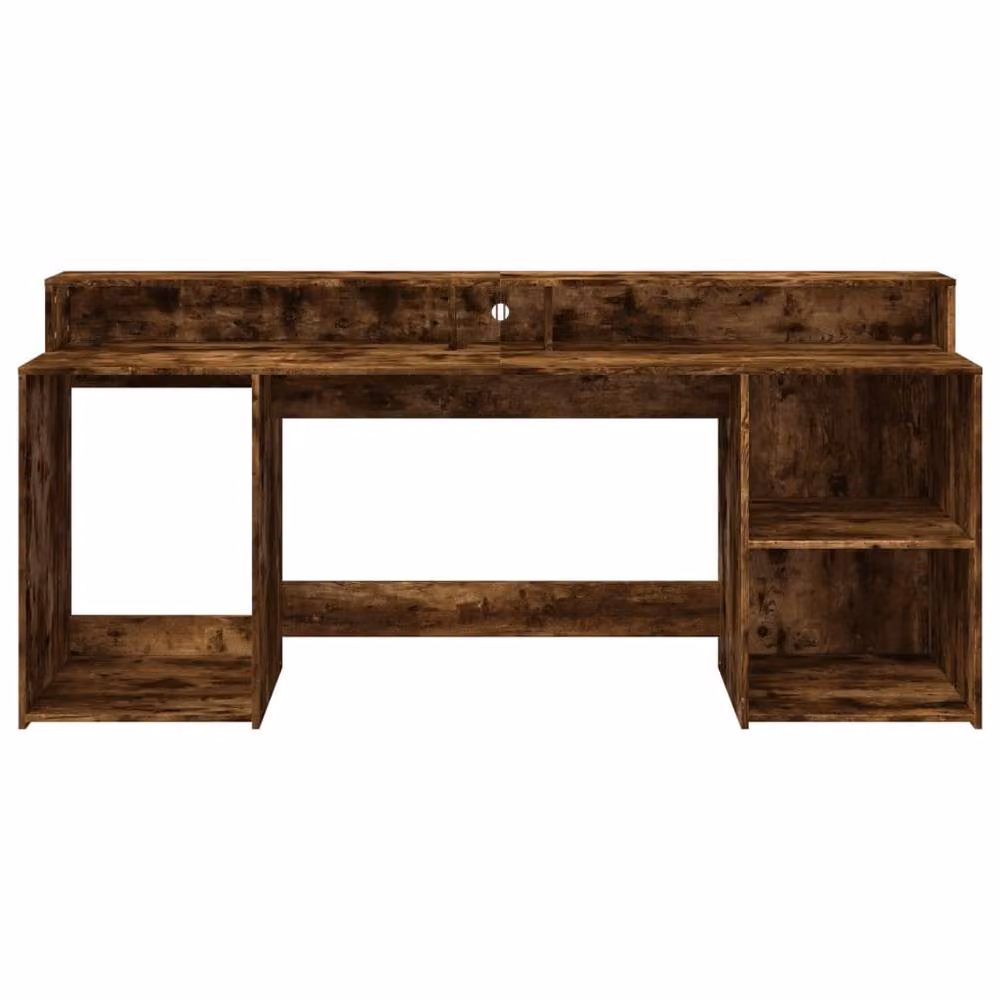 Berkfield Home Soft Gaming Desk with LED Lights in Smoked Oak Brown, W/D/H: 200 x 55 x 91 cm – 5