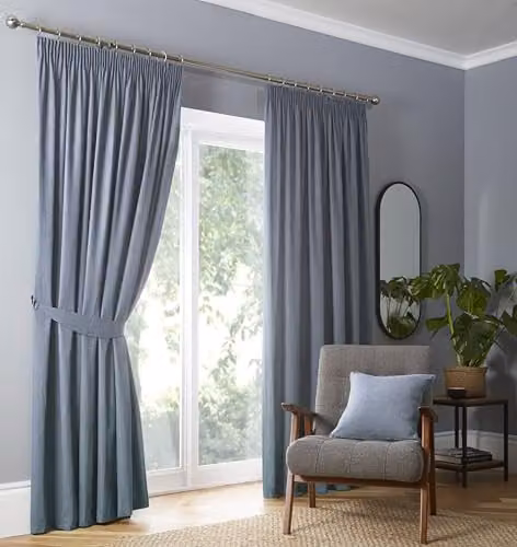 Fusion Dijon Pair of Light Blue Polycotton Tiebacks for Pencil Pleat Curtains, 71 x 14 cm – 3
