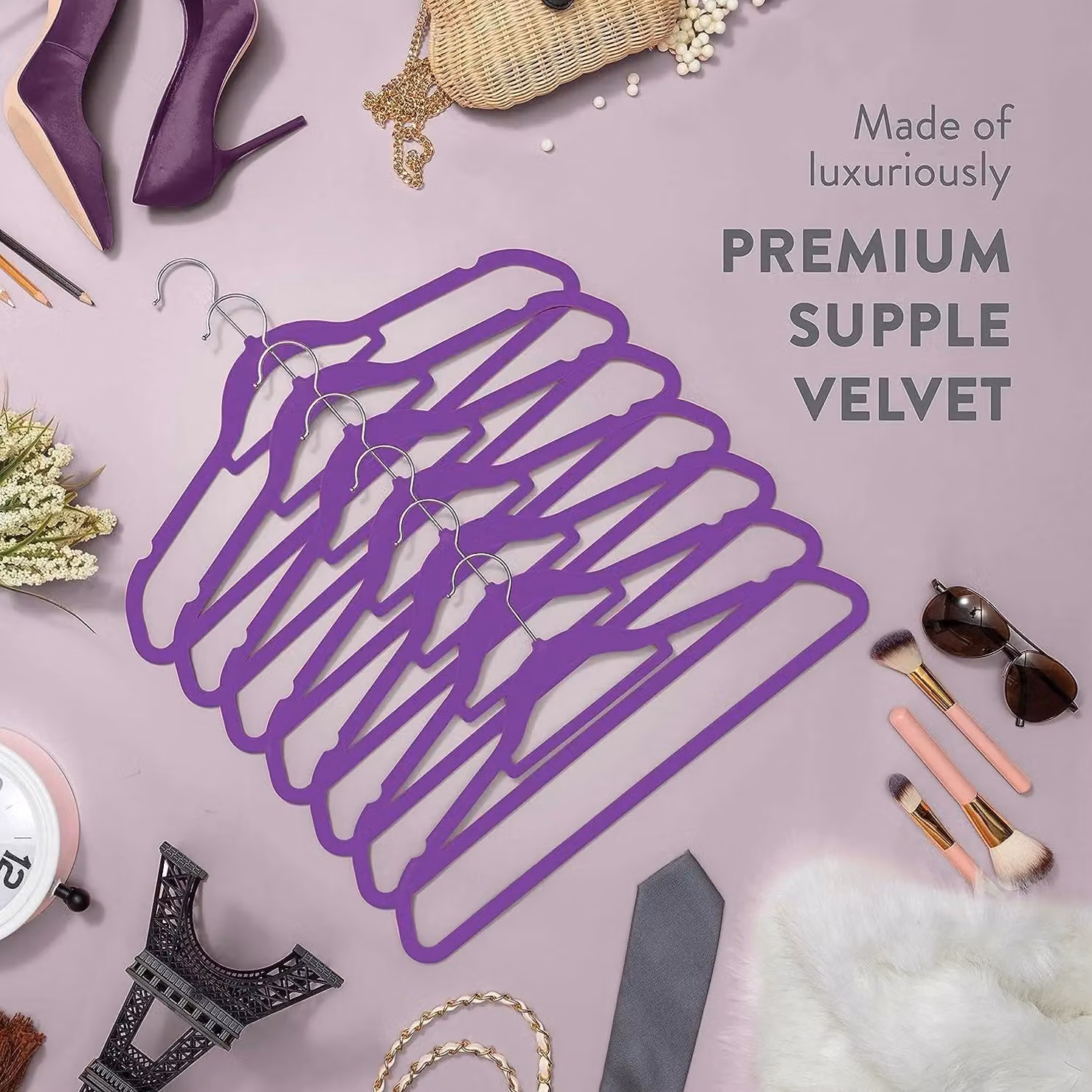 MANTRARAJ Non-Slip Flocked Velvet Clothes Hangers with 360 Degree Swivel Hooks, Purple, 10 Pack – 3