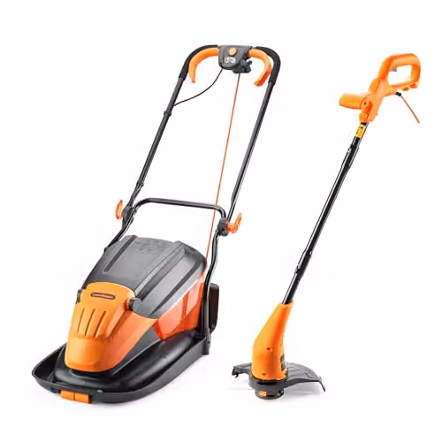 LawnMaster 1700W Corded Hover Mower and Grass Trimmer Set with Collection Bag, Orange – 1
