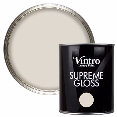 Vintro Yorkshire Stone Cream and Grey High Gloss Water Based Paint for Interior and Exterior Use on Walls, Wood and Trim, 1 Litre