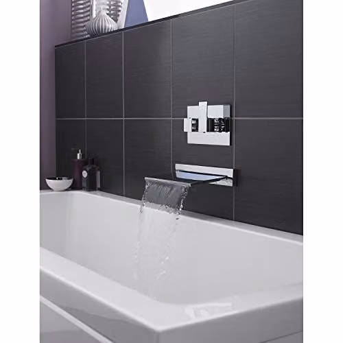 NUIE PN300 Bloc Modern Waterfall Style Bath Filler Tap Set, Chrome, 2 Pieces – 2