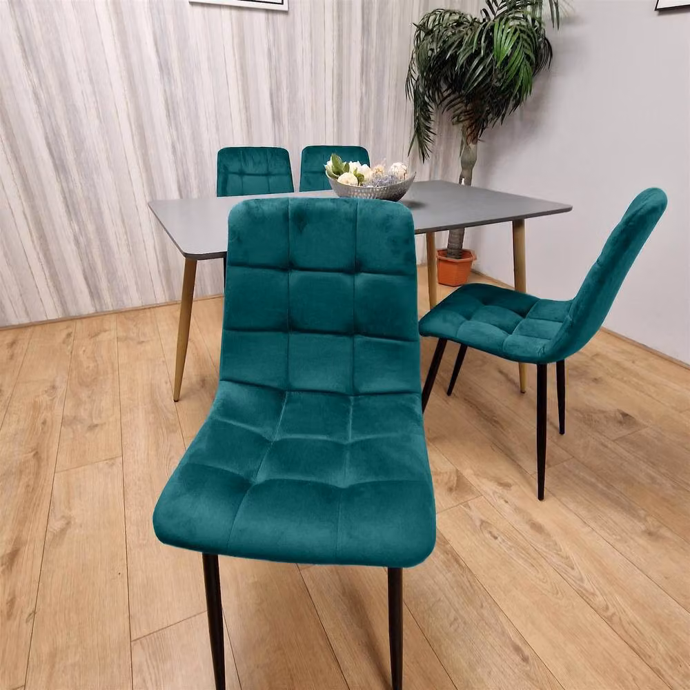 KOSY KOALA Modern Grey Wooden Dining Set with 4 Green Velvet Chairs, W/D/H: 140 x 70 x 75 cm – 3