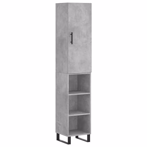 vidaXL Modern Highboard in Concrete Grey with Hinged Doors and Open Shelves, W/D/H: 34.5 x 34 x 180 cm – 1