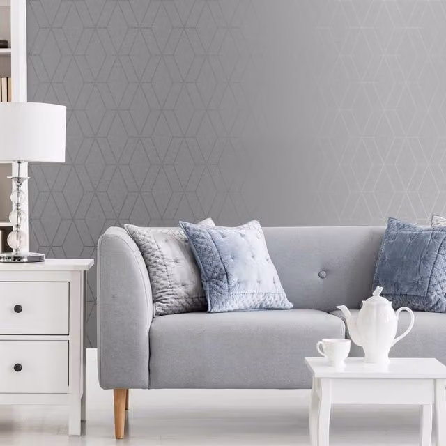 Superfresco Diamond Geometric Abstract Modern Wallpaper in Grey and Silver