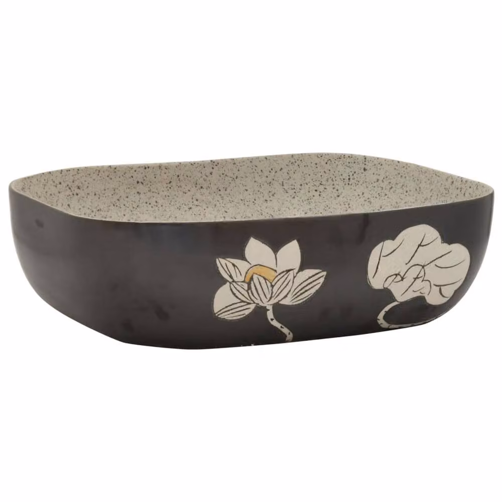 Berkfield Home Rectangular Ceramic Countertop Basin in Grey and Black, W: 48 cm, D: 37.5 cm, H: 13.5 cm – 3