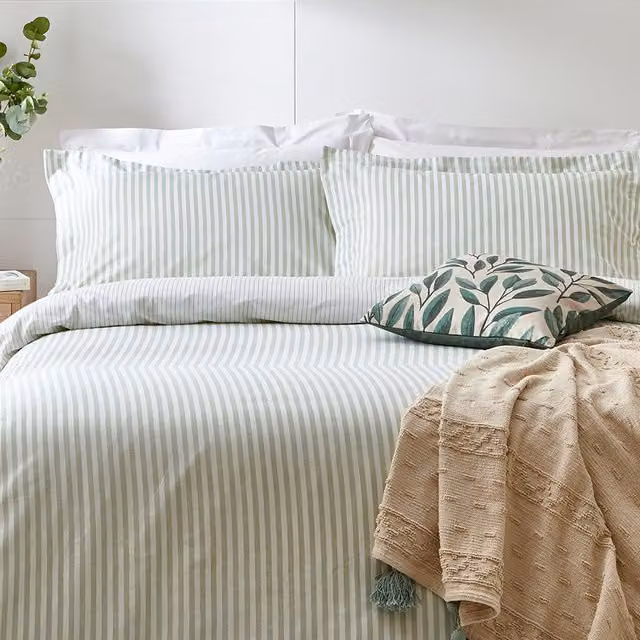 Make It A Home Hebden Melange Stripe Cotton Duvet Cover Set, Yellow, 200 x 200 cm