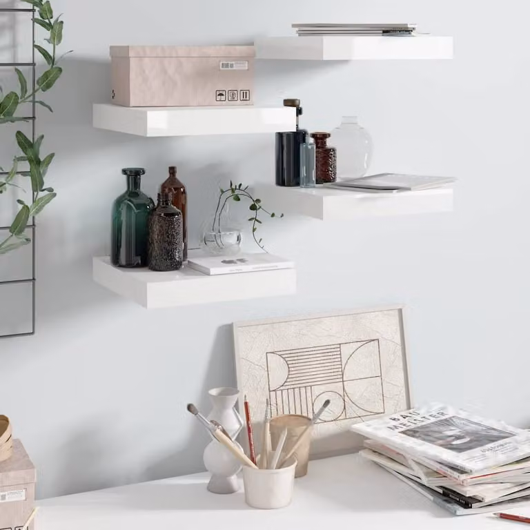 Berkfield Home Floating Wall Shelves, 4 Piece Set, High Gloss White, W/D/H: 23 x 23.5 x 4 cm