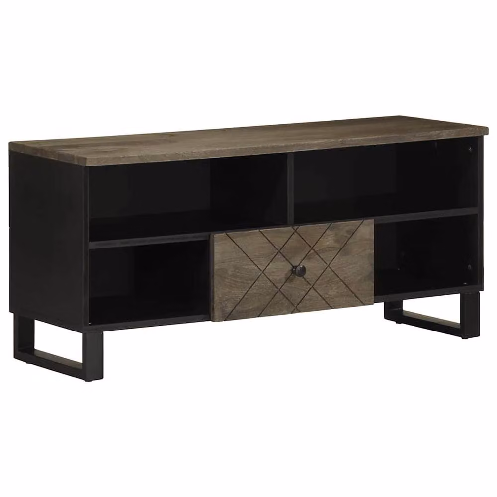 Berkfield Home Modern Black Mango Wood TV Cabinet W/D/H: 100 x 33 x 46 cm – 2