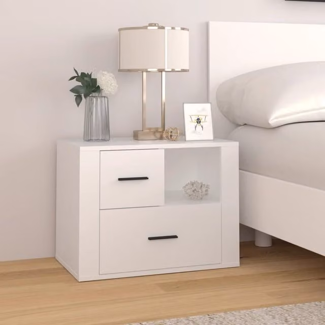 Berkfield Home White Bedside Cabinet in Engineered Wood W/D/H: 60 x 36 x 45 cm – 1