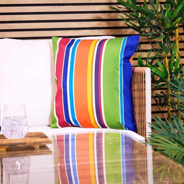 icon Circular Geo Cushion, Aqua Blue and Multicolour, W/D/H: 43 x 43 x 43 cm
