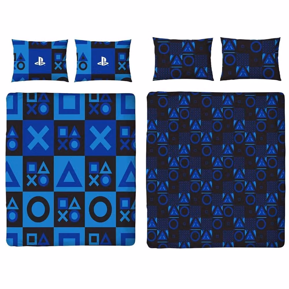 Playstation Blue Checked Reversible Duvet Cover and Pillowcase Set – 1
