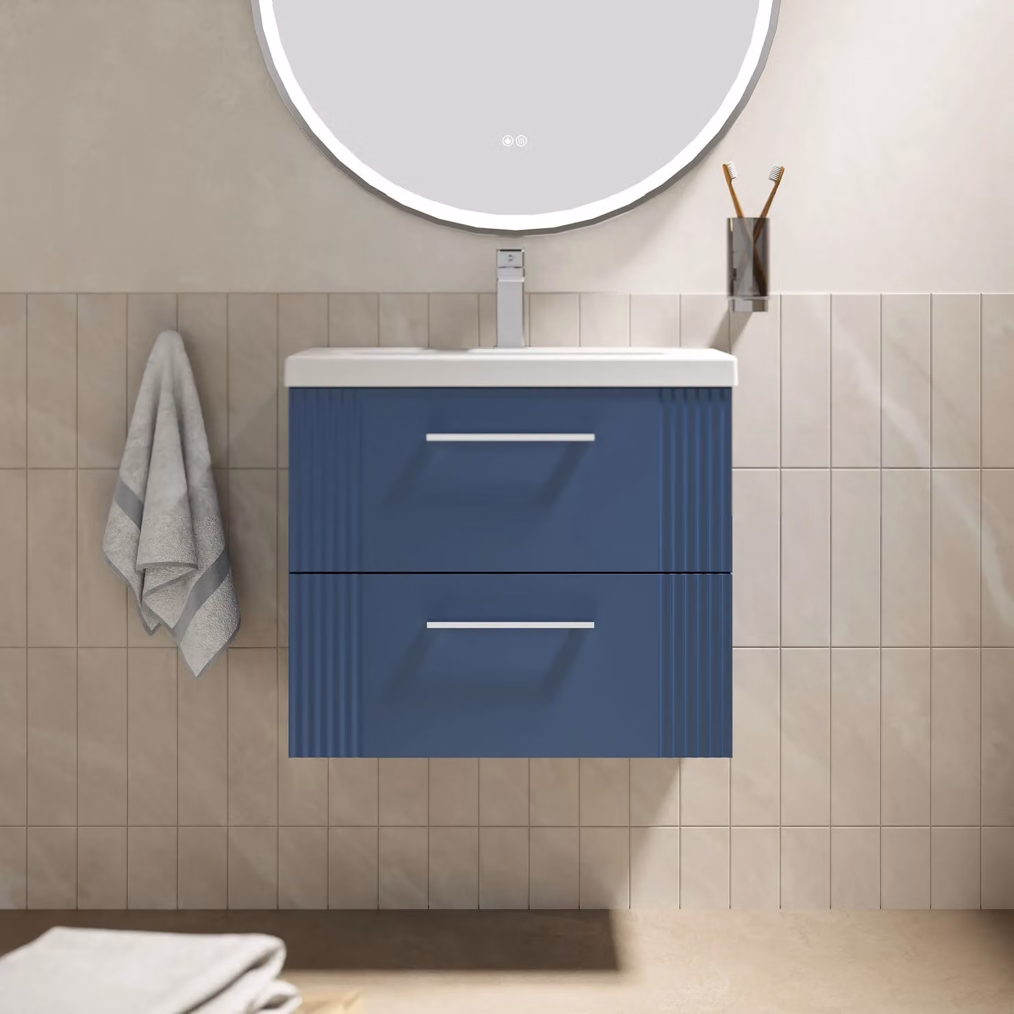 Balterley Wall Hung 2 Drawer Vanity Unit with Mid-Edge Basin, Satin Blue – 2