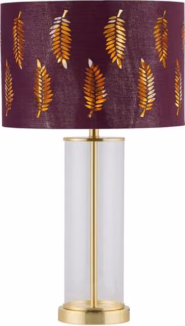 First Choice Lighting Aura Table Lamp in Gold and Red with Burgundy Fern Cut Out Shade