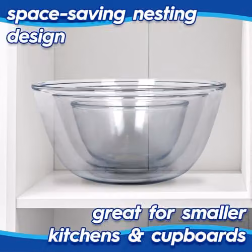 Harbour Housewares Glass Nesting Mixing Bowl Set of 3, Transparent – 3