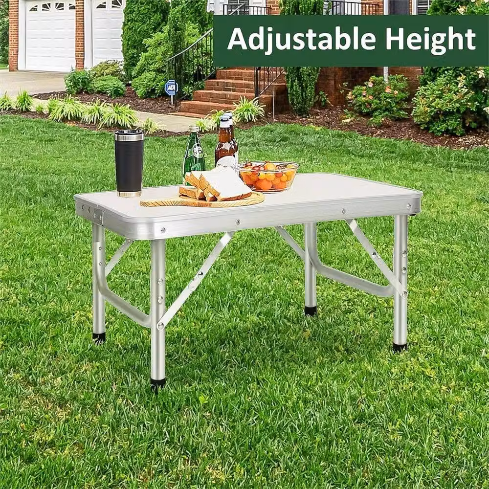 Nordara White Folding Aluminium Camping Table with Height Adjustable MDF Top – 2