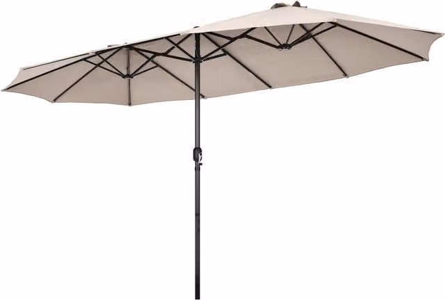 COSTWAY 4.6m Twin Market Patio Parasol Umbrella in Beige and White