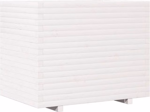 Berkfield Home White Solid Wood Pine Garden Planter W: 90 cm, D: 60 cm, H: 72.5 cm