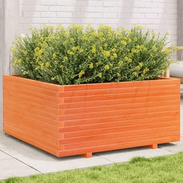 Berkfield Home Brown Solid Wood Pine Garden Planter Tub W: 100 cm, D: 100 cm, H: 49.5 cm