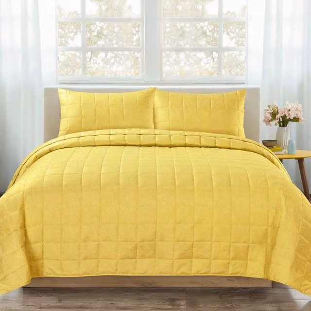 Velosso Nolan Plain Quilted Bedspread Set in Yellow
