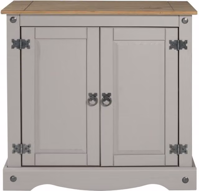 Mercers Furniture Corona 2 Door Small Sideboard in Grey Waxed Solid Pine, H 73 cm x W 75 cm x D 36 cm – 1