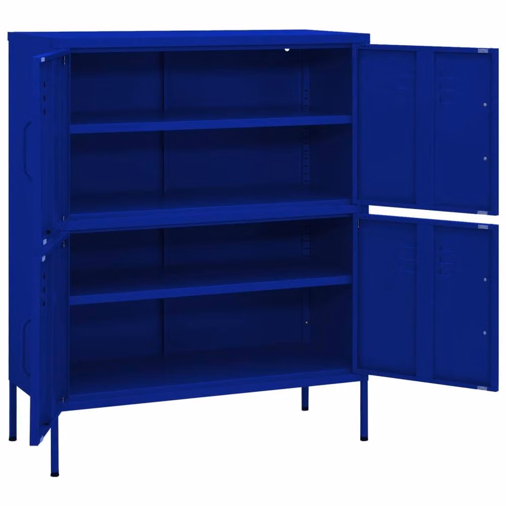 Berkfield Home Navy Blue Metal Freestanding Storage Cabinet with Hinged Doors, W/D/H: 80 x 35 x 101.5 cm – 4
