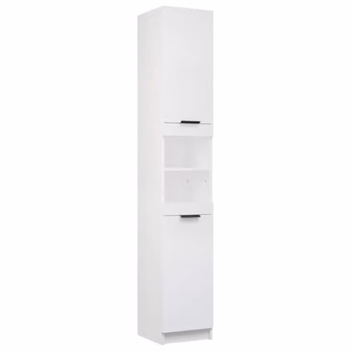vidaXL Modern White Freestanding Bathroom Cabinet with Hinged Doors and Internal Shelves, W/D/H: 32 x 34 x 188.5 cm