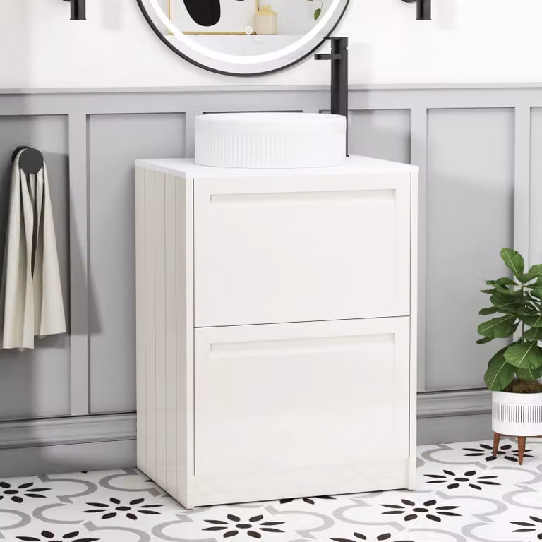 Royal Bathrooms Elmore Classic White Floor Standing 2 Drawer Vanity Unit with Round Basin