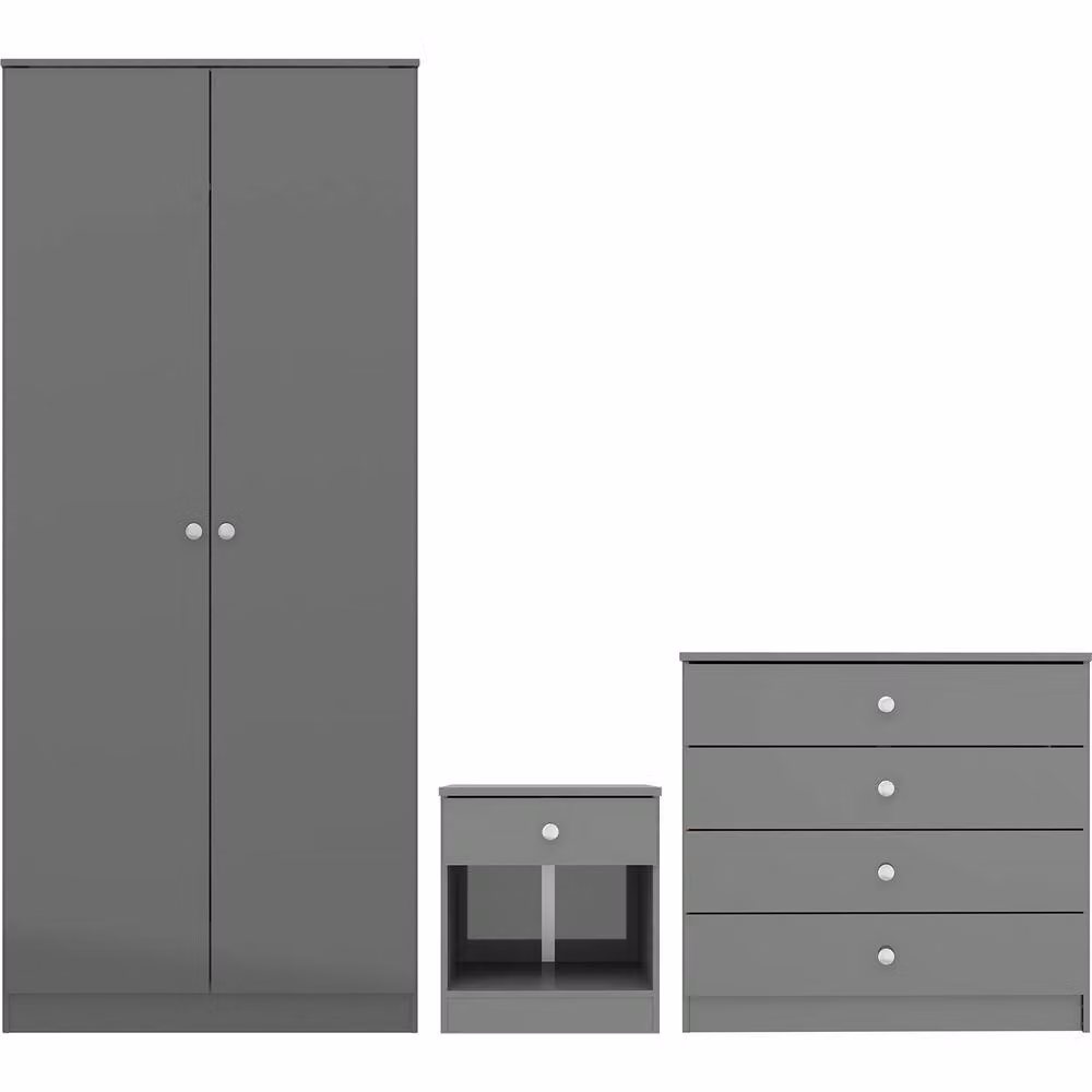 Seconique Denver Trio Bedroom Set in Grey Gloss featuring Wardrobe, Chest of Drawers and Nightstand – 2