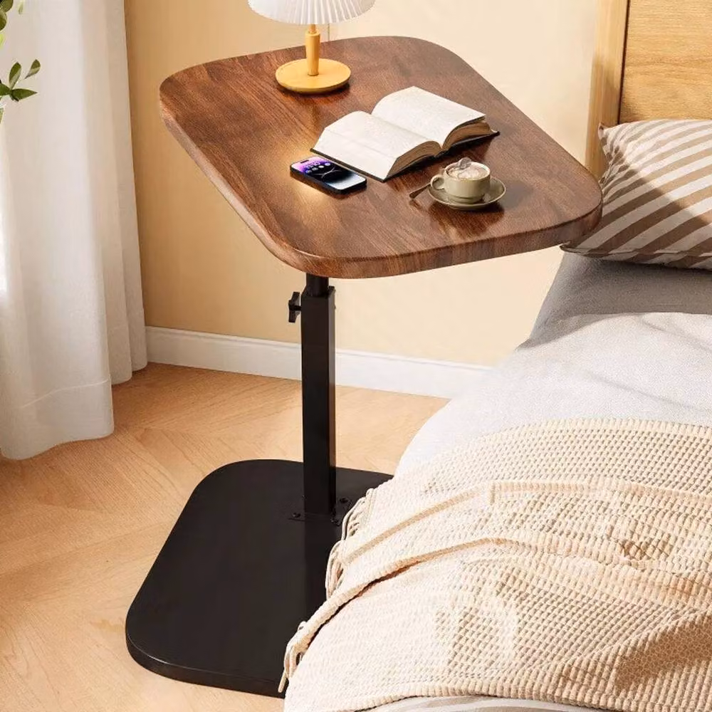 KORVIXA Brown Adjustable C-Shaped Sofa Side Table with Wood and Metal Construction – 2