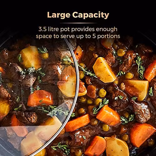 Tower 3.5 Litre Slow Cooker in Black and Gold with Keep Warm Function and Stainless Steel and Glass Accents, 210W – 4