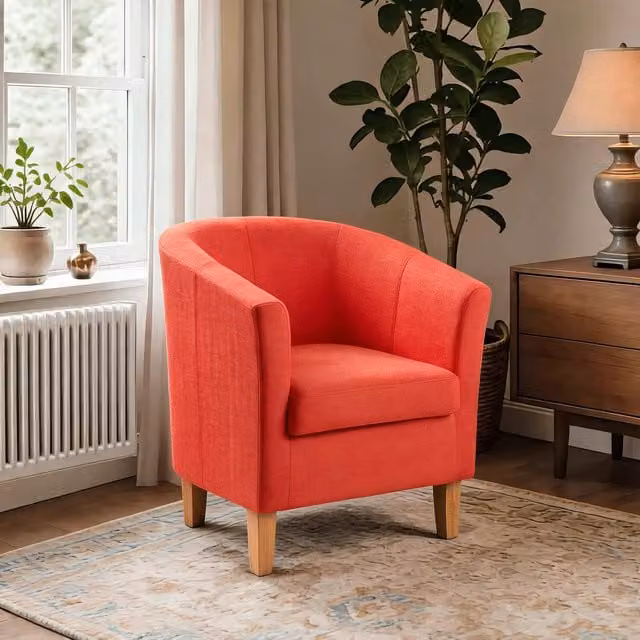 Home Source Bedford Small Padded Curved Back Tub Chair in Orange Velvet