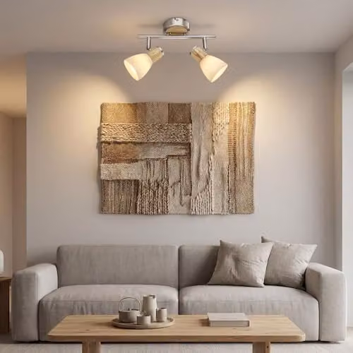 Globo Lighting Wall Design Light Fitting in Beige and Grey with Wood and Glass Details – 3