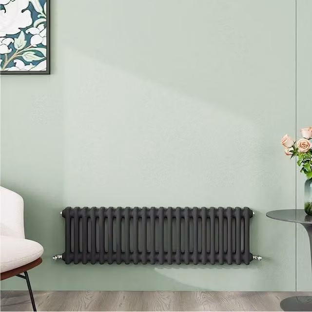 AicaBathroom Horizontal Traditional Cast Iron Style 2 Column Radiator in Anthracite, W: 101 cm, H: 30 cm, D: 30 cm