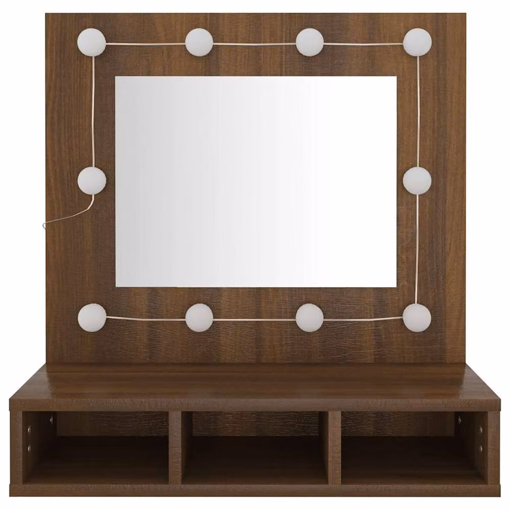 Berkfield Home Mirror Cabinet with LED Lighting in Brown Oak, W: 60 cm, D: 31.5 cm, H: 62 cm – 3