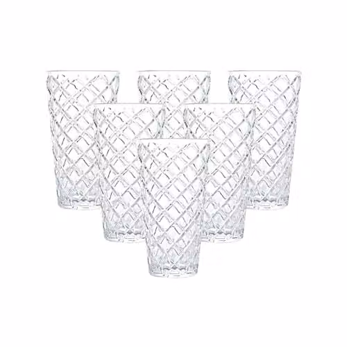 Simpa Set of 6 Geometric Rhombus Pattern Highball Tumbler Glasses, 435ml, Transparent – 1