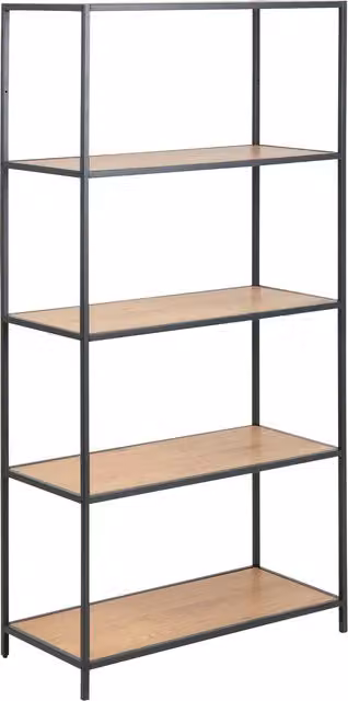 Furniture To Go Seaford Tall Black Metal Bookcase with 4 Wild Oak Shelves