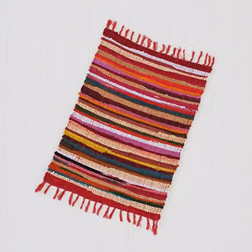 Paper High Multicoloured Striped Reclaimed Rag Rug, W/D: 90 x 60 cm – 2