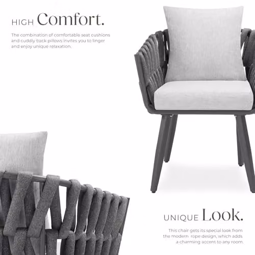 tectake Set of 2 Grey Rope Design Garden Chairs with Aluminium Frame and Cushions – 4