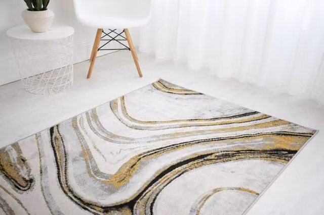 DS Living Volterra Anthra/Ochre Abstract Rug in Grey, W: 200 cm, D: 290 cm